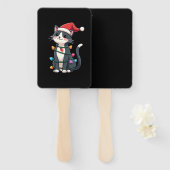 Christmas Cat Tuxedo black cat xmas lights kitty c Fächer (Vorne und Hinten)