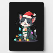 Christmas Cat Tuxedo black cat xmas lights kitty c Fotoplatte (Vorderseite)