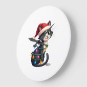 Christmas Cat Tuxedo black cat xmas lights kitty c Große Wanduhr (Winkel)