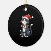 Christmas Cat Tuxedo black cat xmas lights kitty c Keramik Ornament (Links)