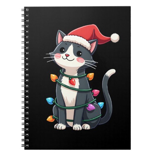 Christmas Cat Tuxedo black cat xmas lights kitty c Notizblock (Vorderseite)