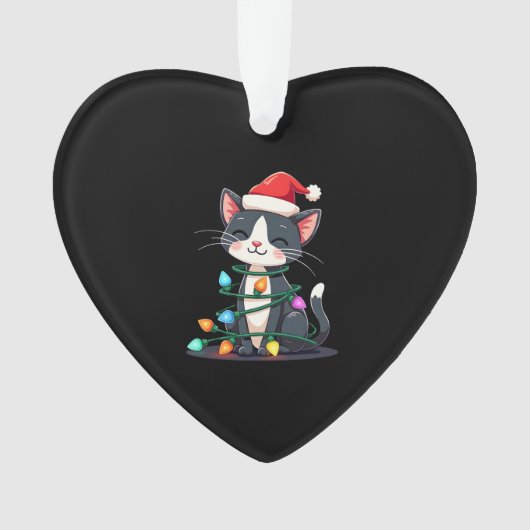 Christmas Cat Tuxedo black cat xmas lights kitty c Ornament (Vorderseite)