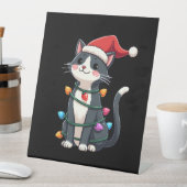 Christmas Cat Tuxedo black cat xmas lights kitty c Sockelschild (In Situ)