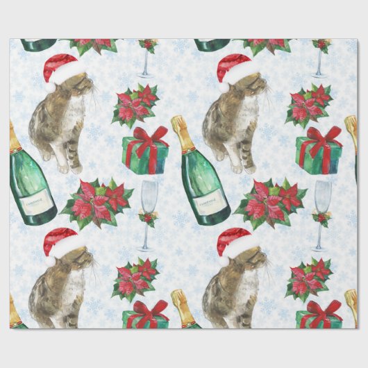 Christmas Cat Winter Celebration Geschenkpapier (Flach)