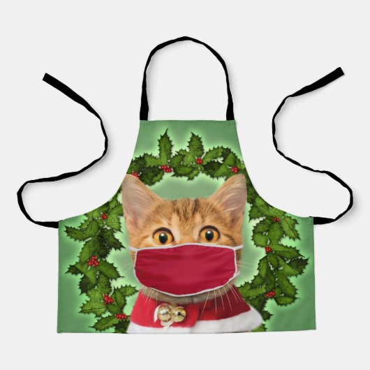 Christmas Cat with coronavirus mask Schürze (Vorderseite)