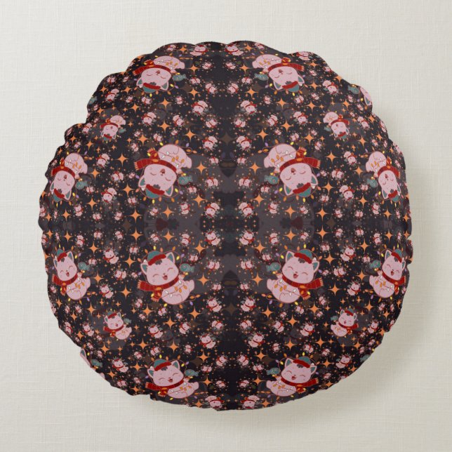 Christmas Cat With Santa Hat Rundes Kissen (Vorderseite)