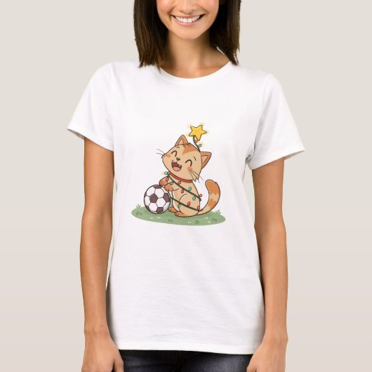 Christmas Cat with Soccer Ball T-Shirt (Vorderseite)