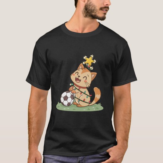 Christmas Cat with Soccer Ball T-Shirt (Vorderseite)