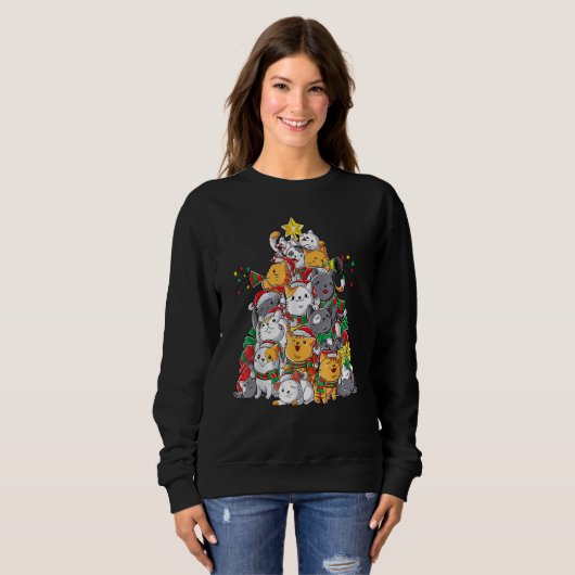 Christmas Cat Xmas Santa Cat Christmas Tree Sweatshirt (Vorne ganz)