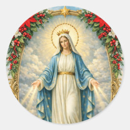 Christmas Catholic Virgin Mary Poinsettias Runder Aufkleber