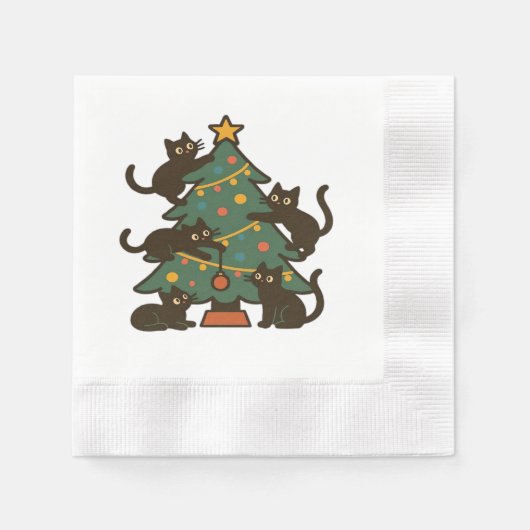 Christmas Cats Around The Tree Holiday Classic Serviette (Vorderseite)