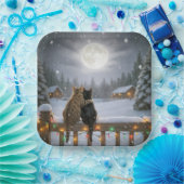 Christmas Cats Cuddling On a Snowy Fence Pappteller (Party)