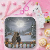 Christmas Cats Cuddling On a Snowy Fence Pappteller (Party)