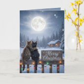Christmas Cats Embracing On a Snowy Fence Karte (Gelbe Blume)