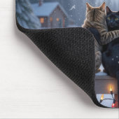 Christmas Cats Embracing On a Snowy Fence Mousepad (Ecke)