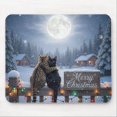 Christmas Cats Embracing On a Snowy Fence Mousepad (Vorne)