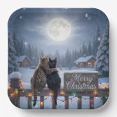 Christmas Cats Embracing On a Snowy Fence Pappteller (Vorderseite)