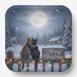 Christmas Cats Embracing On a Snowy Fence Pappteller