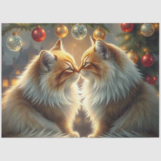Christmas Cats kissing Tissue Paper Seidenpapier (Vorderseite)