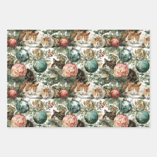 Christmas Cats & Ornaments Geschenkpapier Set (Vorderseite)