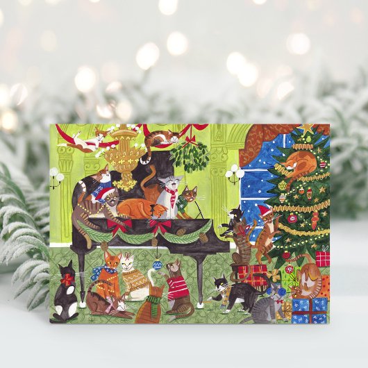 Christmas Cats playing Piano Holiday Card Dankeskarte