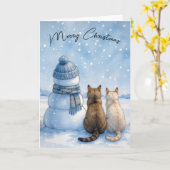 Christmas Cats Sitting With a Snowman In a Field Karte (Gelbe Blume)