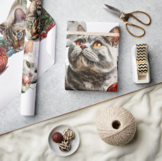 Christmas Cats with Red Ornaments – Cozy Watercolo Geschenkpapier