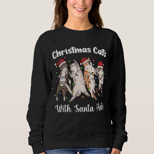 Christmas Cats with Santa Hats Cute Funny Holiday Sweatshirt (Vorderseite)