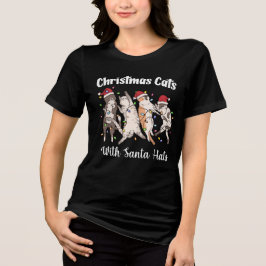 Christmas Cats with Santa Hats Cute Funny Holiday Tri-Blend Shirt