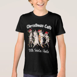 Christmas Cats with Santa Hats Cute Funny Holiday Tri-Blend Shirt