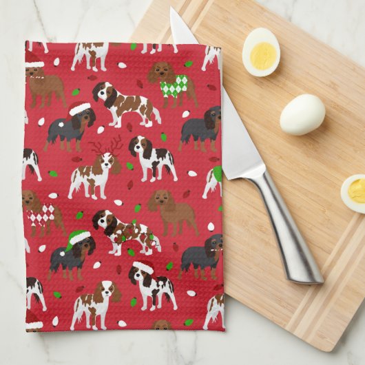 Christmas Cavalier King Charles Spaniel Geschirrtuch (Viertel Falte)