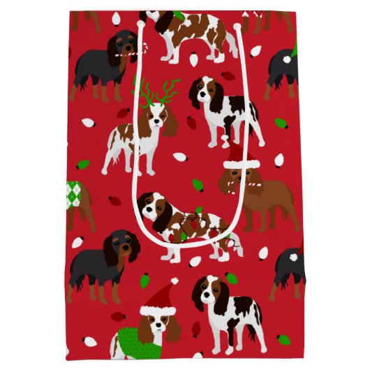 Christmas Cavalier King Charles Spaniel Mittlere Geschenktüte (Rückseite)
