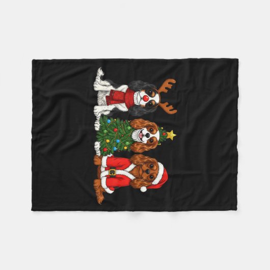 Christmas Cavalier King Charles Spaniel Santa Rein Fleecedecke (Vorderseite (Horizontal))