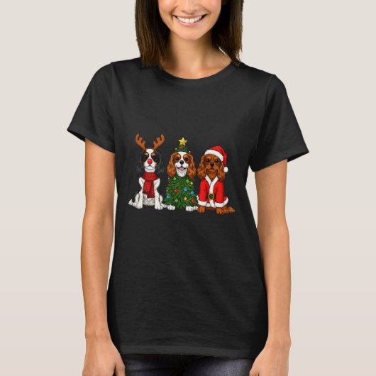 Christmas Cavalier King Charles Spaniel Santa Rein T-Shirt (Vorderseite)
