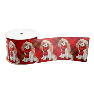 Christmas Cavalier King Charles Spaniel und Karier Satinband