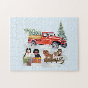 Christmas Cavalier King Charles und Truck Puzzle