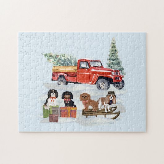 Christmas Cavalier King Charles und Truck Puzzle (Horizontal)