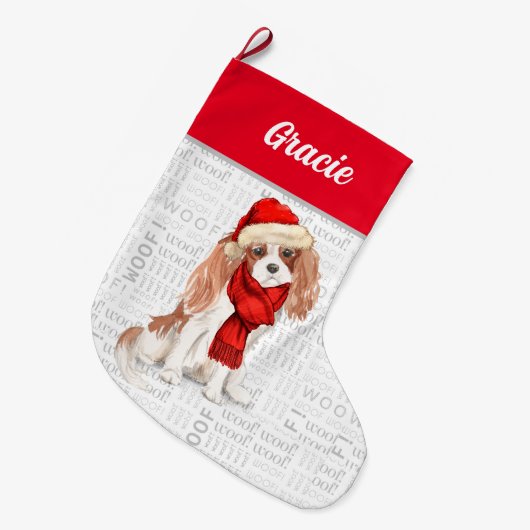 Christmas Cavalier King Charles with Dog's Name Großer Weihnachtsstrumpf (Vorderansicht (hängend))