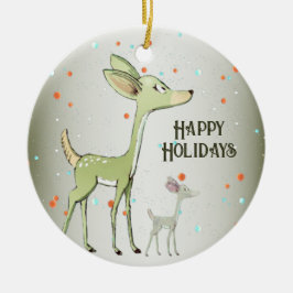 Christmas Celebration Green Deers Holidays Cute Keramik Ornament