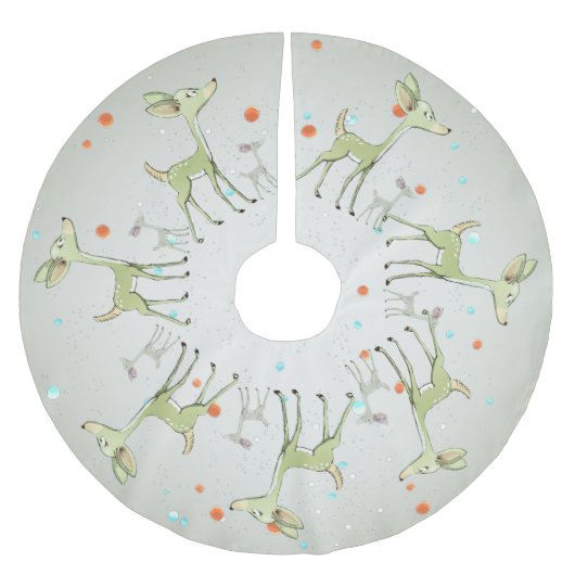 Christmas Celebration Green Deers Holidays Cute Polyester Weihnachtsbaumdecke (Vorderseite)