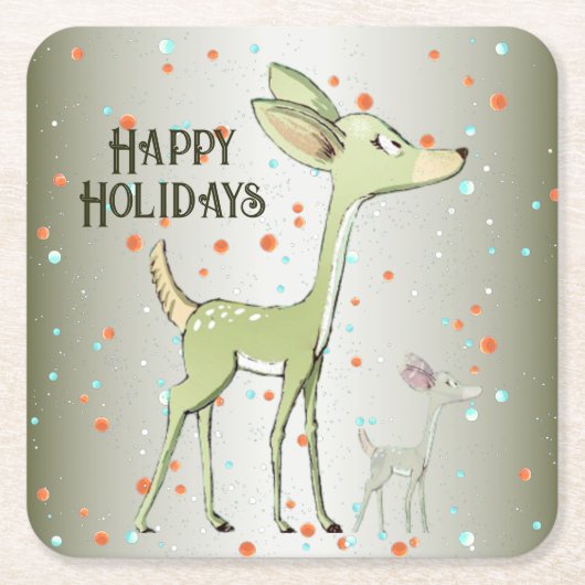 Christmas Celebration Green Deers Holidays Cute Rechteckiger Pappuntersetzer (Vorderseite)