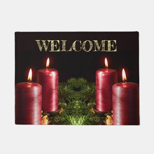 Christmas Celebration Red Candles Green Leaves Fußmatte (Vorderseite)