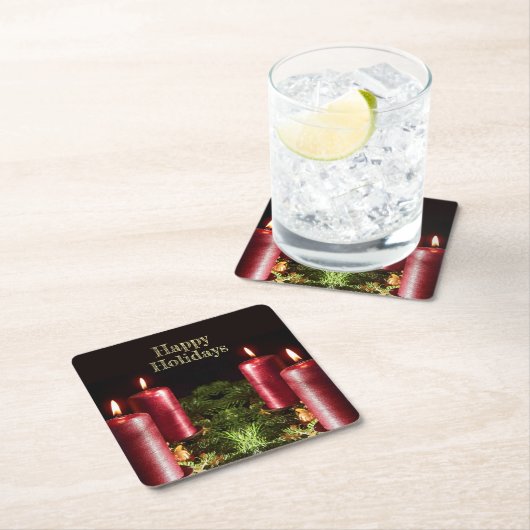 Christmas Celebration Red Candles Green Leaves Rechteckiger Pappuntersetzer (Vor Ort)