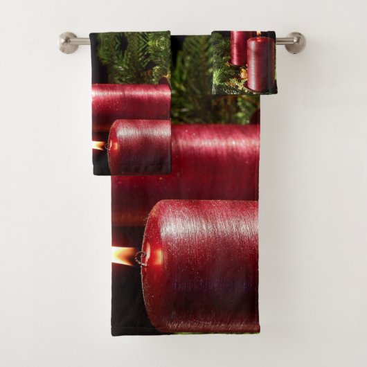 Christmas Celebration Red Candles Winter Holidays Badhandtuch Set (Insitu)