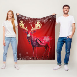 Christmas Celebration Red Reindeer Winter Holidays Fleecedecke
