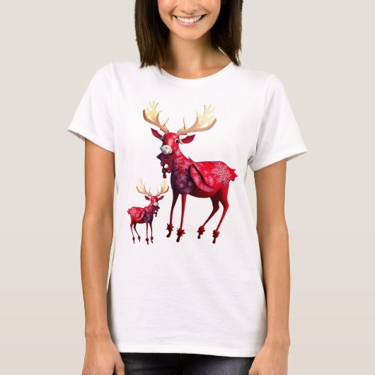 Christmas Celebration Red Reindeers Stylish T-Shirt (Vorderseite)