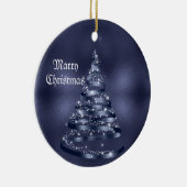 Christmas Celebration Shiny Blue Ribbon Tree Keramik Ornament (Rechts)
