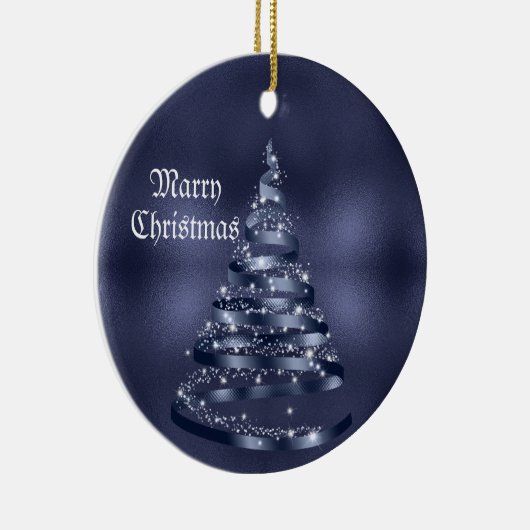 Christmas Celebration Shiny Blue Ribbon Tree Keramik Ornament (Rechts)