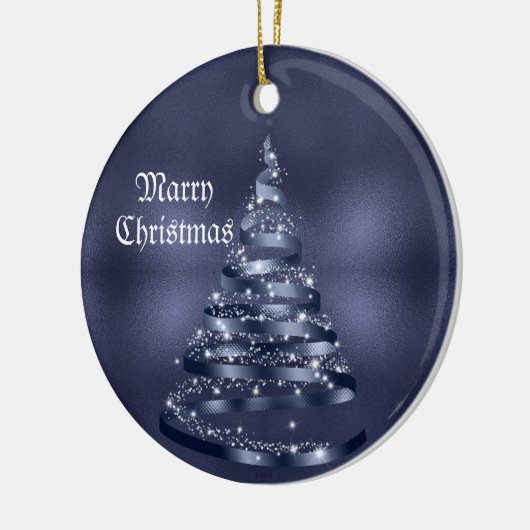 Christmas Celebration Shiny Blue Ribbon Tree Keramik Ornament (Links)