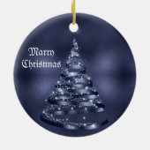 Christmas Celebration Shiny Blue Ribbon Tree Keramik Ornament (Hinten)